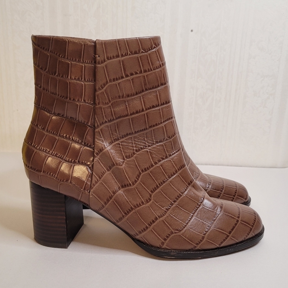 Madewell The Mira Side-Seam Ankle Boot in Croc Embossed Leather Size 10 - Picture 2 of 10